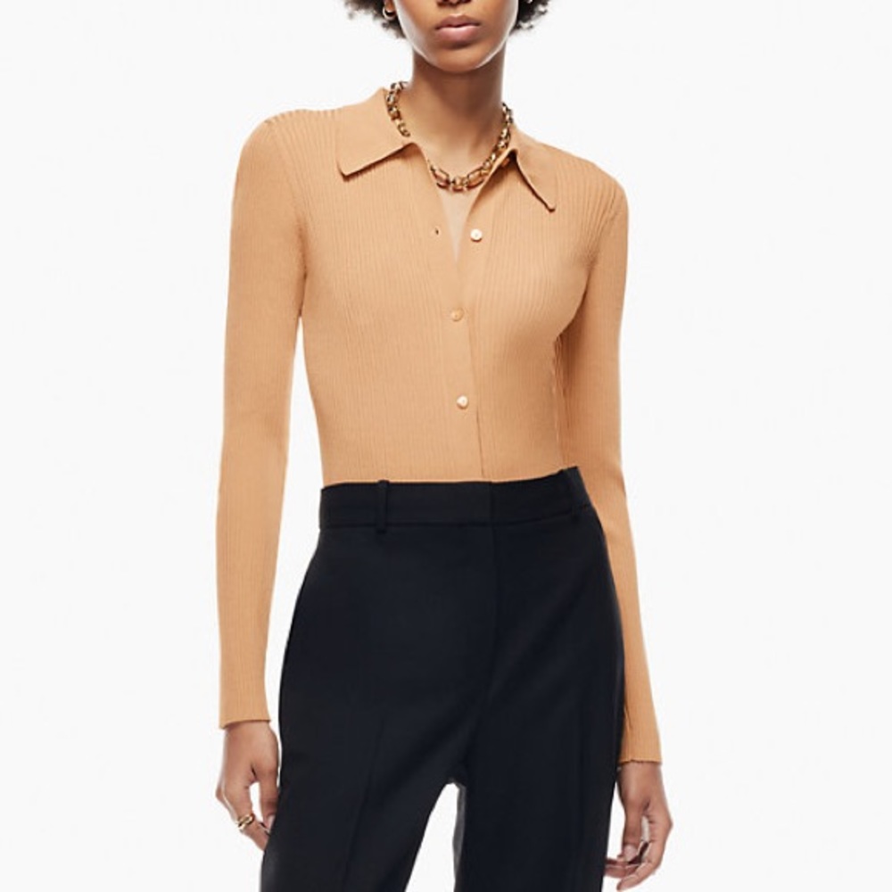 Babaton Aritzia Finley Ribbed Fitted Button Up Top Medium